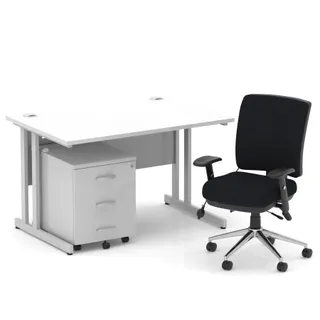 Impulse Cantilever Straight Desk With Mobile Pedestal and Chiro Medium Back Operator Chair