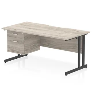 Impulse Scalloped Edge Cantilever Straight Desk With Single Fixed Pedestal