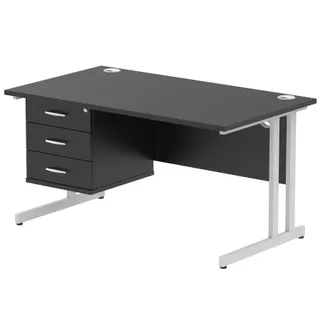 Impulse Cantilever Straight Desk With Single Fixed Pedestal