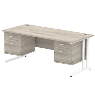 Impulse Cantilever Straight Desk With Two Fixed Pedestal