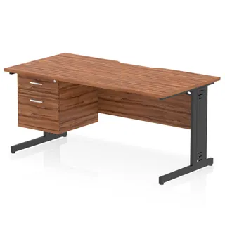 Impulse Scalloped Edge Cable Managed Straight Desk With Single Fixed Pedestal