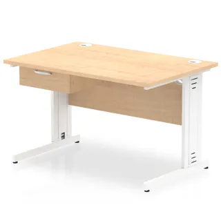 Impulse Cable Managed Straight Desk With Single One Drawer Fixed Pedestal