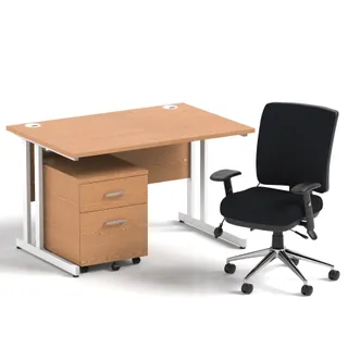 Impulse Cantilever Straight Desk With Mobile Pedestal and Chiro Medium Back Operator Chair