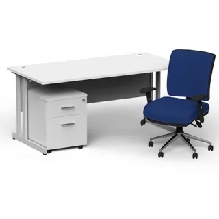 Impulse Cantilever Straight Desk With Mobile Pedestal and Chiro Medium Back Operator Chair