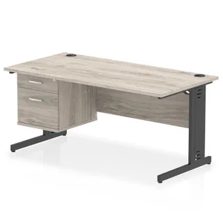 Impulse Cable Managed Straight Desk With Single Fixed Pedestal