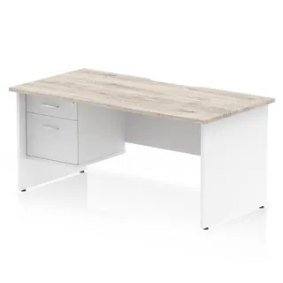 Impulse Scalloped Edge Panel End Straight Desk With Single Fixed Pedestal