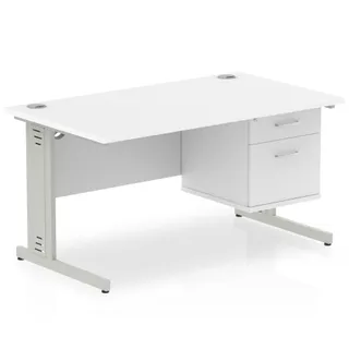 Impulse Cable Managed Straight Desk With Single Fixed Pedestal
