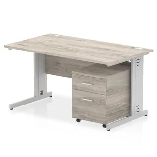 Impulse Cable Managed Straight Desk With Mobile Pedestal