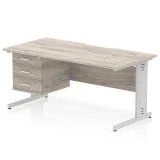 Impulse Scalloped Edge Cable Managed Straight Desk With Single Fixed Pedestal