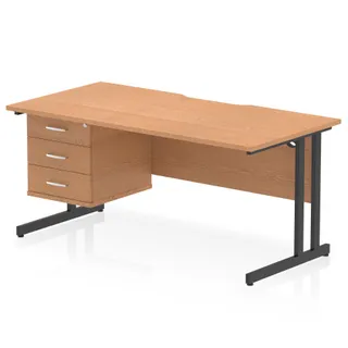 Impulse Scalloped Edge Cantilever Straight Desk With Single Fixed Pedestal
