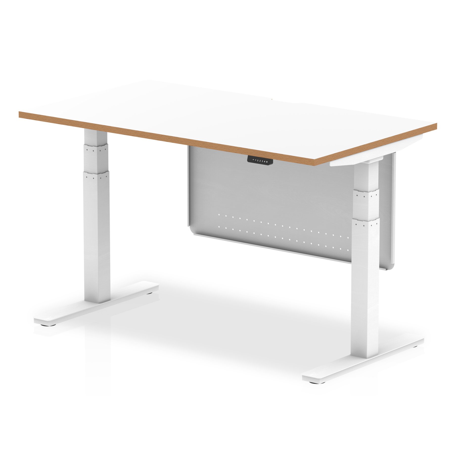 Oslo Air Height Adjustable Desk White Top Natural Wood Edge White Frame
