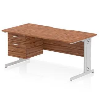 Impulse Scalloped Edge Cable Managed Straight Desk With Single Fixed Pedestal