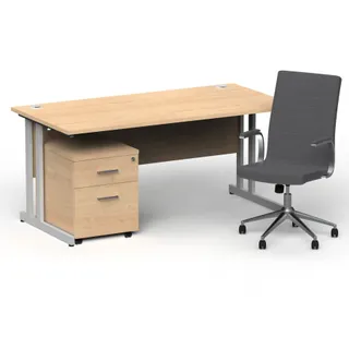 Impulse 1600mm Cantilever Straight Desk With Mobile Pedestal and Ezra Executive Chair
