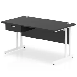 Impulse Cantilever Straight Desk With Single One Drawer Fixed Pedestal