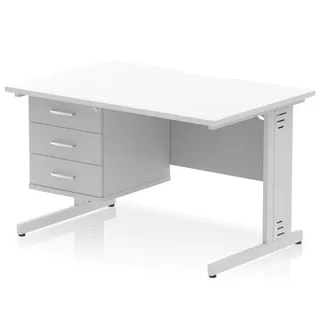 Impulse Scalloped Edge Cable Managed Straight Desk With Single Fixed Pedestal