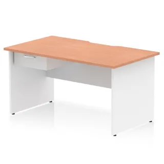 Impulse Scalloped Edge Panel End Straight Desk With Single One Drawer Fixed Pedestal