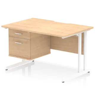 Impulse Scalloped Edge Cantilever Straight Desk With Single Fixed Pedestal