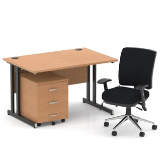 Impulse Cantilever Straight Desk With Mobile Pedestal and Chiro Medium Back Operator Chair