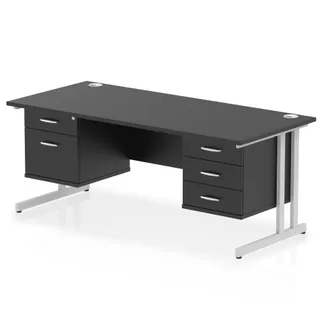 Impulse Cantilever Straight Desk With Two Fixed Pedestal