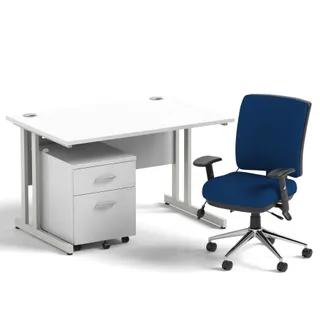 Impulse Cantilever Straight Desk With Mobile Pedestal and Chiro Medium Back Operator Chair