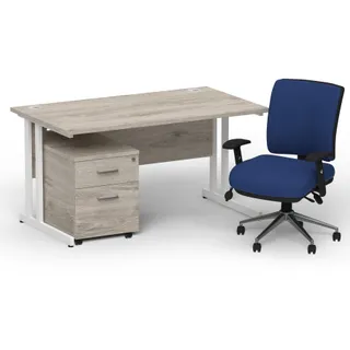 Impulse Cantilever Straight Desk With Mobile Pedestal and Chiro Medium Back Operator Chair