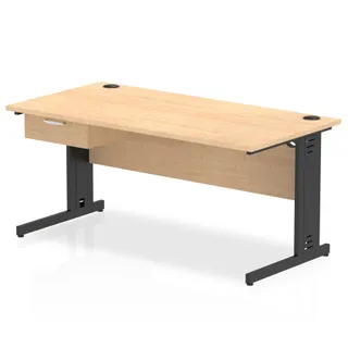 Impulse Cable Managed Straight Desk With Single One Drawer Fixed Pedestal