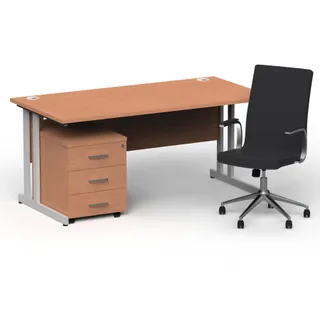 Impulse 1600mm Cantilever Straight Desk With Mobile Pedestal and Ezra Executive Chair