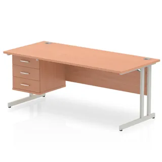 Impulse Cantilever Straight Desk With Single Fixed Pedestal