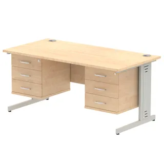 Impulse Cable Managed Straight Desk With Two Fixed Pedestal