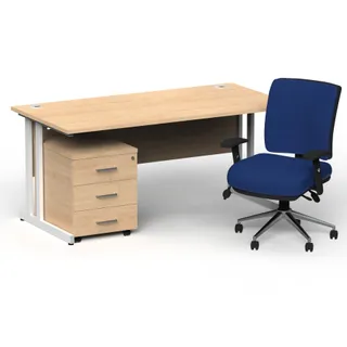Impulse Cantilever Straight Desk With Mobile Pedestal and Chiro Medium Back Operator Chair