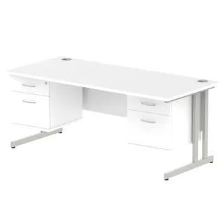 Impulse Cantilever Straight Desk With Two Fixed Pedestal