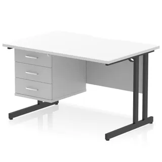Impulse Scalloped Edge Cantilever Straight Desk With Single Fixed Pedestal