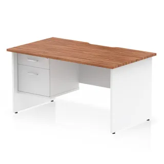 Impulse Scalloped Edge Panel End Straight Desk With Single Fixed Pedestal