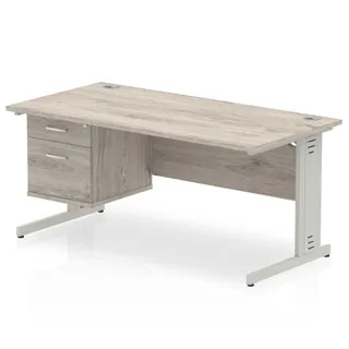 Impulse Cable Managed Straight Desk With Single Fixed Pedestal