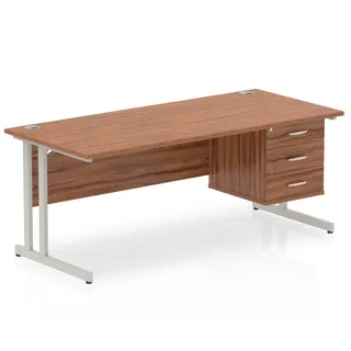 Impulse Cantilever Straight Desk With Single Fixed Pedestal