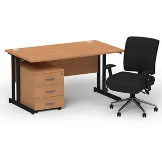 Impulse Cantilever Straight Desk With Mobile Pedestal and Chiro Medium Back Operator Chair