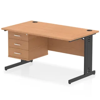 Impulse Cable Managed Straight Desk With Single Fixed Pedestal