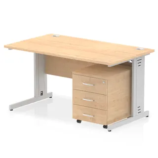 Impulse Cable Managed Straight Desk With Mobile Pedestal