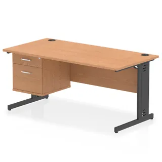 Impulse Cable Managed Straight Desk With Single Fixed Pedestal