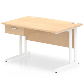 Impulse Cantilever Straight Desk With Single One Drawer Fixed Pedestal