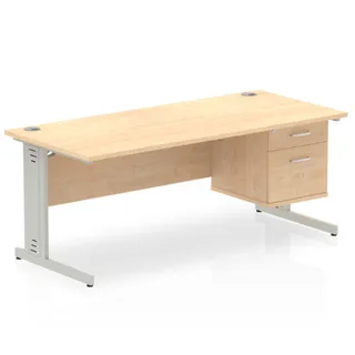 Impulse Cable Managed Straight Desk With Single Fixed Pedestal