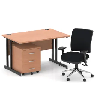 Impulse Cantilever Straight Desk With Mobile Pedestal and Chiro Medium Back Operator Chair