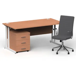 Impulse 1600mm Cantilever Straight Desk With Mobile Pedestal and Ezra Executive Chair