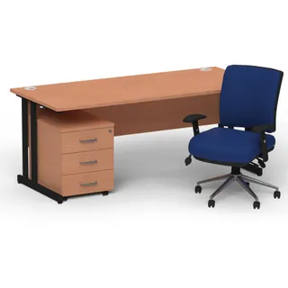 Impulse Cantilever Straight Desk With Mobile Pedestal and Chiro Medium Back Operator Chair
