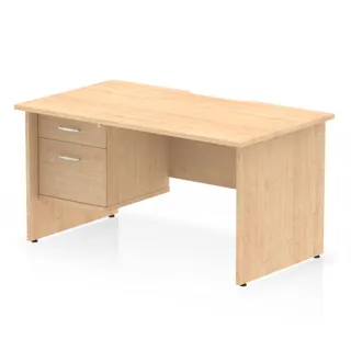 Impulse Scalloped Edge Panel End Straight Desk With Single Fixed Pedestal