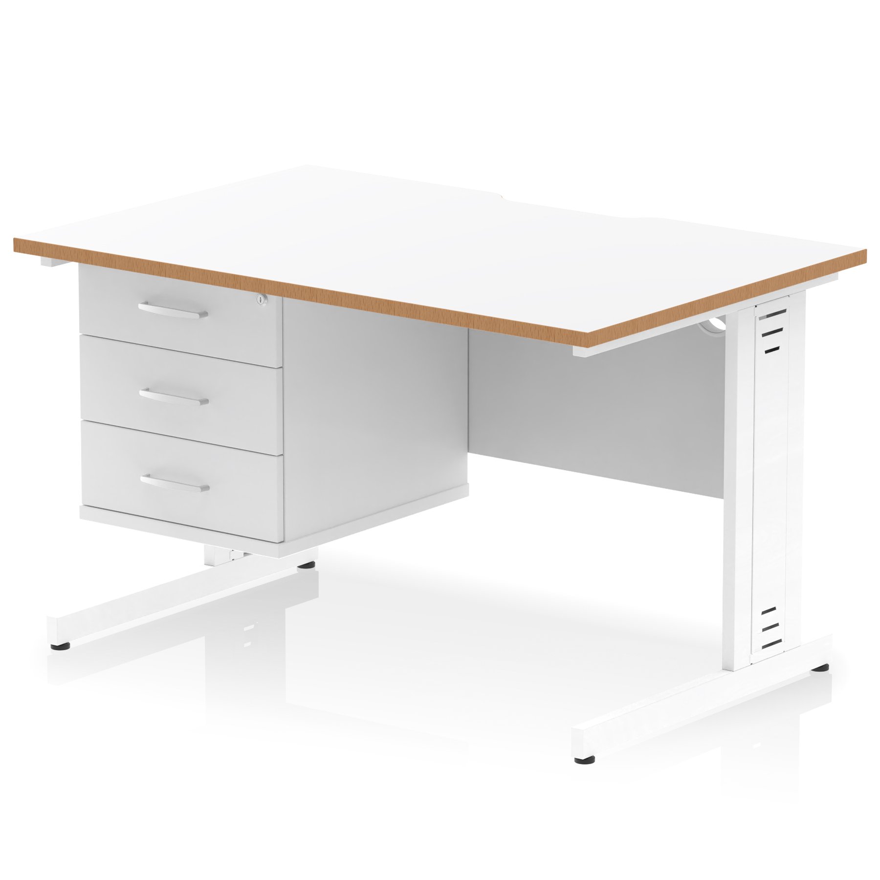 Impulse Scalloped Edge Cable Managed Straight Desk With Single Fixed Pedestal