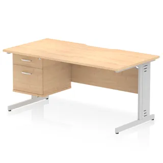 Impulse Scalloped Edge Cable Managed Straight Desk With Single Fixed Pedestal