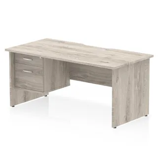 Impulse Scalloped Edge Panel End Straight Desk With Single Fixed Pedestal