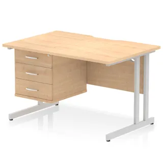 Impulse Scalloped Edge Cantilever Straight Desk With Single Fixed Pedestal