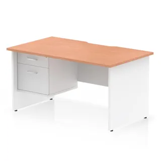 Impulse Scalloped Edge Panel End Straight Desk With Single Fixed Pedestal